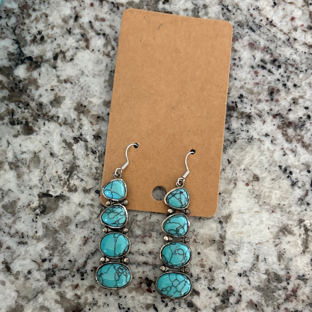 Turquoise Stone Drop Earrings - Women Jewelry Faux